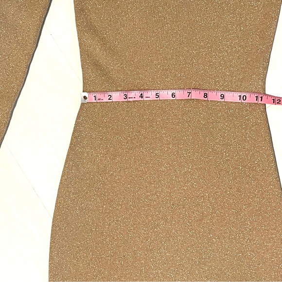 NWT Michael Kors Formfitting Long Sleeved Gold Y2K Knit Midi Dress, size Small - Picture 12 of 16